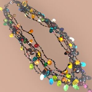 ZAD Black Thread Multicolor Handmade Necklace with seed beads & tear drop beads